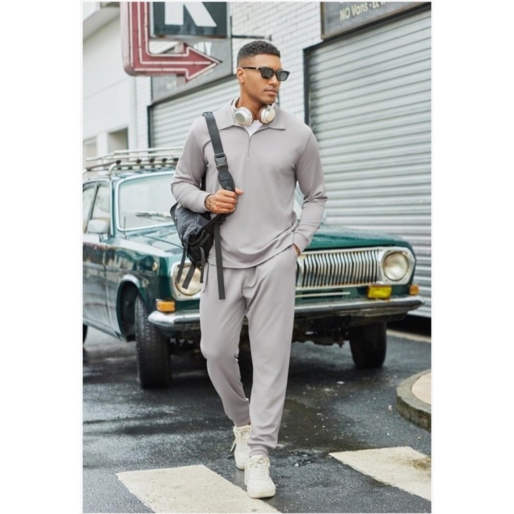 Coofandy Tracksuit Sweatsuits Sport Mens Small 2 Piece Quarter Zip Polo Athletic
